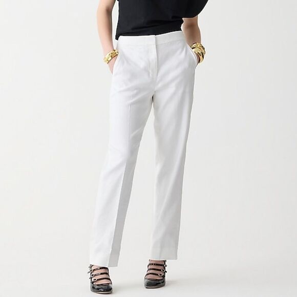 J. Crew Women’s Willa full-length flare Pant Stretch Linen Blend  White Size 14 - Picture 1 of 16